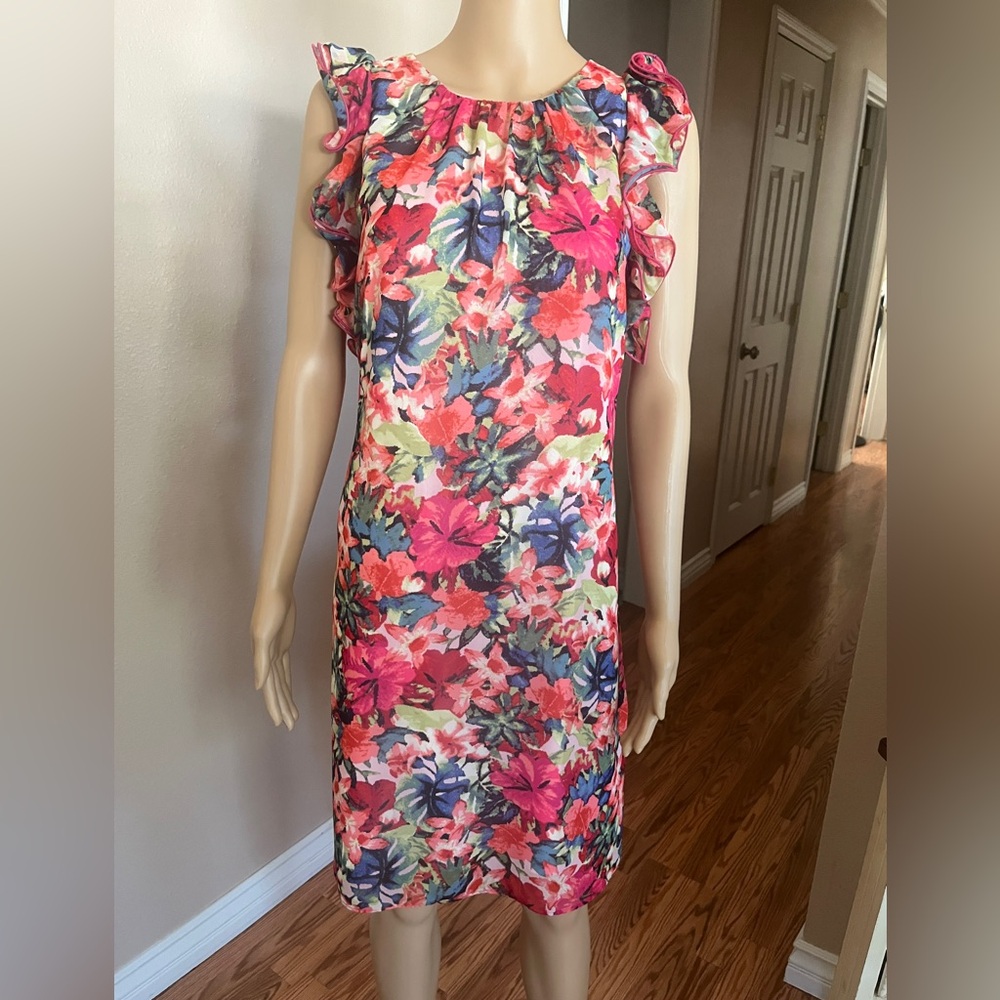 Vince Camuto Floral-Print Ruffled-Sleeve Dress - Size 12